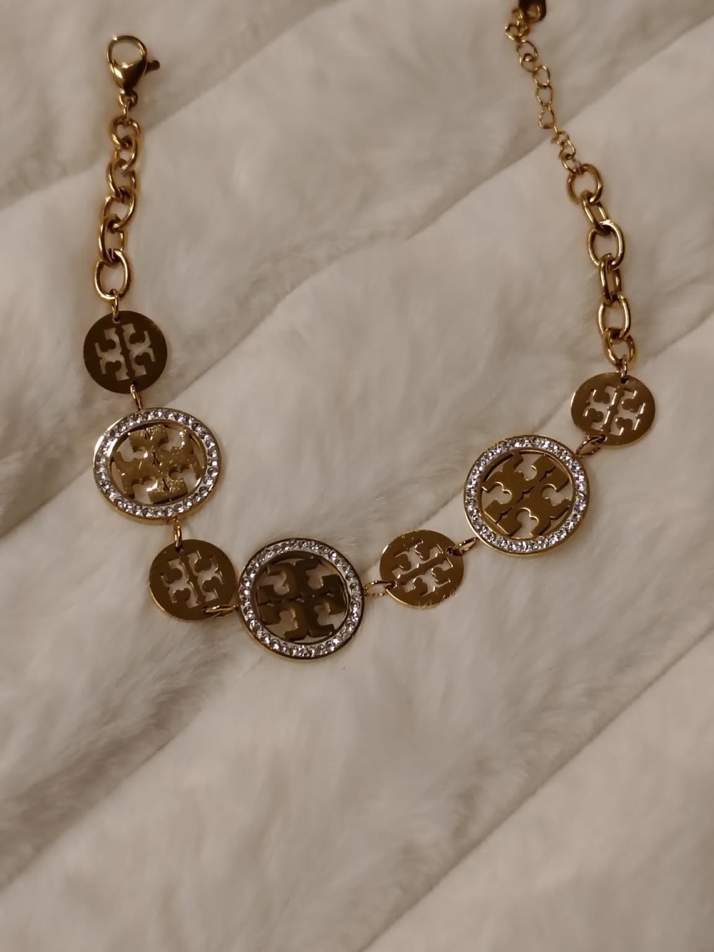 Gold  Medallion Bracelet with Crystal-Trimmed Circles